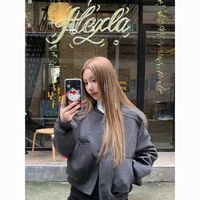 春秋外套男女拉链棒球服卫衣短款夹克休闲宽松灰色高级感开衫上衣