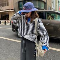 莉贝琳 25年秋季款撞色条纹卫衣女撞色宽松休闲百搭长袖套头上衣