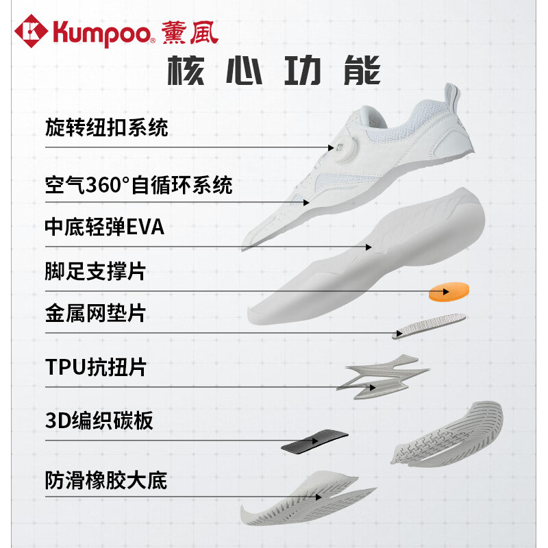 薰风（KUMPOO）2025新款羽毛球鞋男女款D66透气缓震抗扭防滑轻弹EVE球鞋熏风 白/银