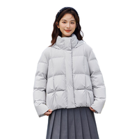 雪中飞羽绒服女短款羽绒服女简约时尚百搭小个子连帽保暖外套 灰色