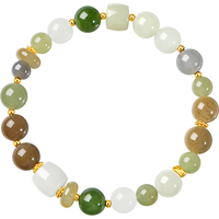 六福珠宝金珠黄金手链足金硬金多宝和田玉手串 总重约15.24克