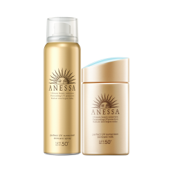 安耐晒 安热沙（Anessa）防晒套装小金瓶防晒霜60ml 金灿倍护防晒喷雾60g生日礼物京东自营