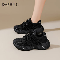  DAPHNE/达芙妮 厚底 女士休闲鞋  黑色、银色 35