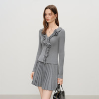 范思蓝恩法式立体花朵针织衫两件套装秋冬显瘦V领毛衫百褶半身裙 针织衫 XS