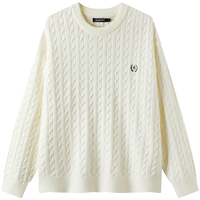 gxgjeans 超值 美式基础刺绣绞花保暖圆领毛衣针织衫 米白