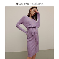 Sellynear裙子秋季优雅慵懒风针织连衣裙中长款显瘦孕妈哺乳裙 紫色 S