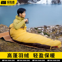 探险者（TAN XIAN ZHE）羽绒睡袋成人冬季加厚鸭绒睡袋户外露营过夜睡袋加厚保暖防潮防寒 浅银灰羽绒连帽睡袋200*75cm【充绒700g】