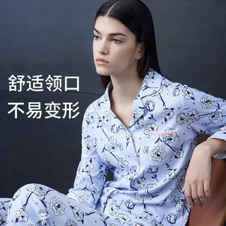 舒雅（Schiesser）女士纯棉双面布印花开衫睡衣长袖长裤家居服套装E1/21509H 浅蓝7802 S