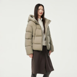 坦博尔 泡芙连帽羽绒服女短款韩版面包服户外冬季外套TBF530360D 松木棕 M (165)