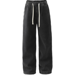gxgjeans 男装 加绒多色简约水洗宽松直筒牛仔长裤男 25冬新品 黑灰 2XL (185) -3