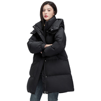 雪中飞 冬季中长款女士双层领连帽羽绒服外套日系宽松潮流百搭羽绒衣 黑色 M (160)