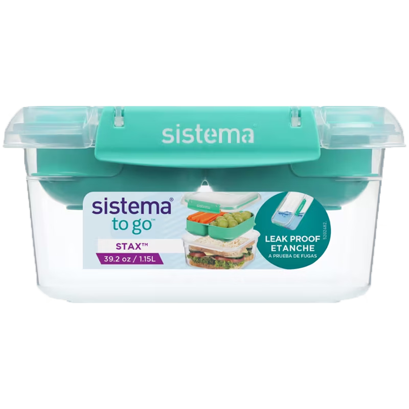 sistema保鲜盒可微波炉加热饭盒带分隔密封盒水果便当盒 双层分隔保鲜盒1L绿色
