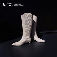 LE MURMURE Le' Murmure 蛇纹低跟骑士靴真皮尖头气质长靴高筒靴
