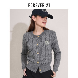 FOREVER 21 女学院风绞花长袖针织开衫外套 2025年秋季新款