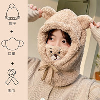 H7羊羔毛绒渔夫帽子女秋冬可爱大头围小水桶帽保暖护耳百搭盆帽 051米色