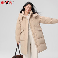 雅鹿羽绒服女中长款2025冬季时尚韩版连帽加厚保暖宽松外套 卡其 XL /170 【140-160斤】