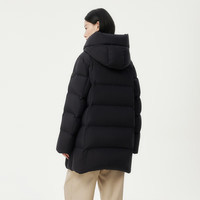 坦博尔加厚羽绒服女中长款可脱卸帽通勤宽松防风保暖外套90鸭绒 黑色 S 160/84A