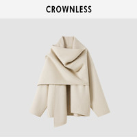 CROWNLESS未冕松弛牦牛绒羊毛双面呢型感围巾披肩中长大衣 米白色 M