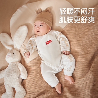 丸丫婴幼儿衣服四季宝宝连体衣保暖打底天竹棉新生儿长袖哈衣爬服 【对襟款】老花拼绣款