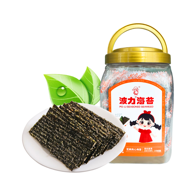 POLI 波力食品 即食紫菜脆片芝麻夹心脆罐装96g