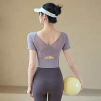ACKDCS瑜伽服美背上衣女2025夏季新款跑步运动短袖T恤训练带胸垫健身服