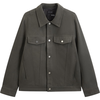 GXG男装 简约设计真皮夹克男士休闲翻领夹克外套皮衣 春秋 炭灰色 M