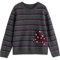 初语复古条纹毛衣女2025冬季星星骏马绣花圆领打底上衣 深灰色 M