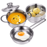 双立人（ZWILLING）蒸锅 奶锅蒸笼 不锈钢锅具套装16cm Nova l系列 锅组 3件套
