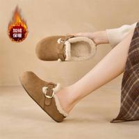 依思Q 加绒勃肯鞋女冬季百搭厚底一脚蹬保暖棉鞋包头懒人外穿毛毛半拖鞋