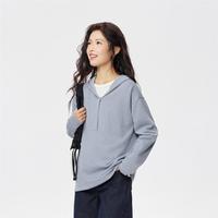 佐丹奴 2025年秋冬破骨半开筒纯色落肩宽松休闲针织连帽卫衣女款