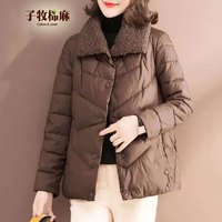 子牧棉麻2023冬装 女洋气棉服时尚外套宽松韩版加厚棉衣2011 卡其色