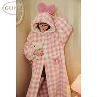 Gukoo/果壳睡衣冬季女士睡袍公主风家居加绒加厚甜美格子外穿