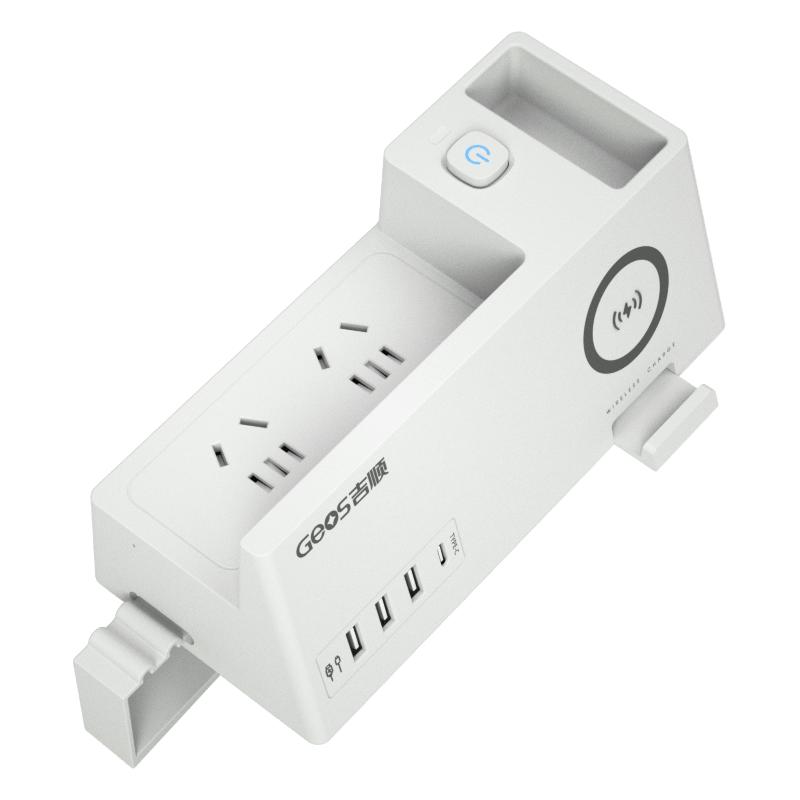 吉顺桌面插座无线充电器3.4A快充USB+20Wtype-c接口排插线板接线板插线板延长线新国标 方舟插座-USB/无线充电-20W-白