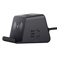 突破爱国者(aigo)无线充电器插排/USB插座/排插/接线板/插线板拖线板 无线充+USB手机支架 全长1.5米YPM01黑