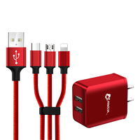 VIKEN 维肯 ZS-2USB-K01 手机充电器 双USB-A 10W+Type-C/Lightning/Micro-B 3A 数据线 TPE 1.2m 红色