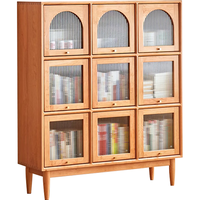 lengon良工（lg）樱桃木书柜实木展示柜客厅书房手办柜轻奢复古带灯玻璃储物边柜 樱桃木竖6格