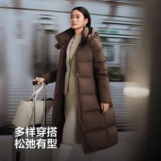 波司登（BOSIDENG）25丝绒拿铁羽绒服女长款90鹅绒经典商务连帽冬外套B250244198 自在暖咖7F88-趋势 2XL 180/100A 体重约140-150斤