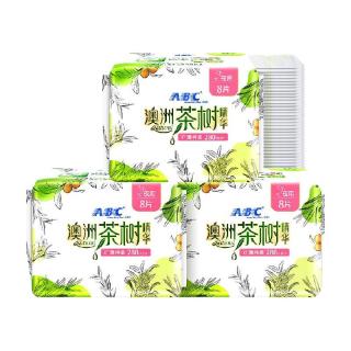 88VIP：ABC 澳洲茶树精华棉柔超吸夜用卫生巾8片*3包柔软透气表层无感贴身