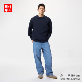 优衣库 男女宽松直筒牛仔裤475551 64 湖蓝色 46 /190/116C