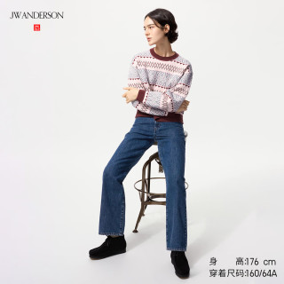 优衣库 女装直筒牛仔裤/中腰水洗产品休闲裤子479004 67 海蓝色