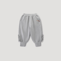 巴厘小猪女童加绒裤子秋冬季儿童加绒加厚保暖裤休闲长裤甜美女宝宝花边裤 浅花灰 100