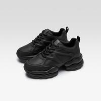 le saunda 秋冬牛皮百搭厚底运动休闲鞋女小白鞋厚底老爹鞋