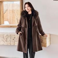 慕姗诗怡 MsShe 大码女装冬装可拆卸貉子毛领真兔毛内胆两穿派克长款皮草外套