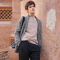 皮皮狗 秋季V领绞花针织开衫潮流时尚加厚男士羊绒衫