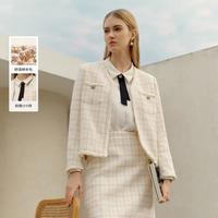 PRICH 冬款复古小香风格纹设计粗花呢V领通勤西装外套女