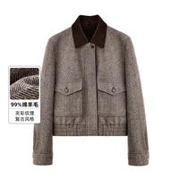 SINBOS 复古绵羊毛人字纹呢子外套女秋季箱型宽肩微阔女士毛呢夹克