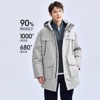 佐丹奴 秋冬保暖鸭绒户外工装羽绒外套男多口袋可拆卸帽中长款羽绒服男款