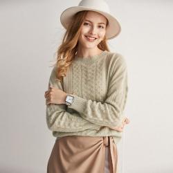 帕罗 100%山羊绒】秋冬镂空绞花设计淑女宽松气质针织羊绒衫女