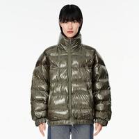 DAZZLE 地素秋冬休闲亮面抽绳撞色设计感立领印花泡芙羽绒服外套女