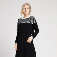 皮皮狗 圆领波浪条纹毛衣针织衫插肩袖甜美羊绒衫女